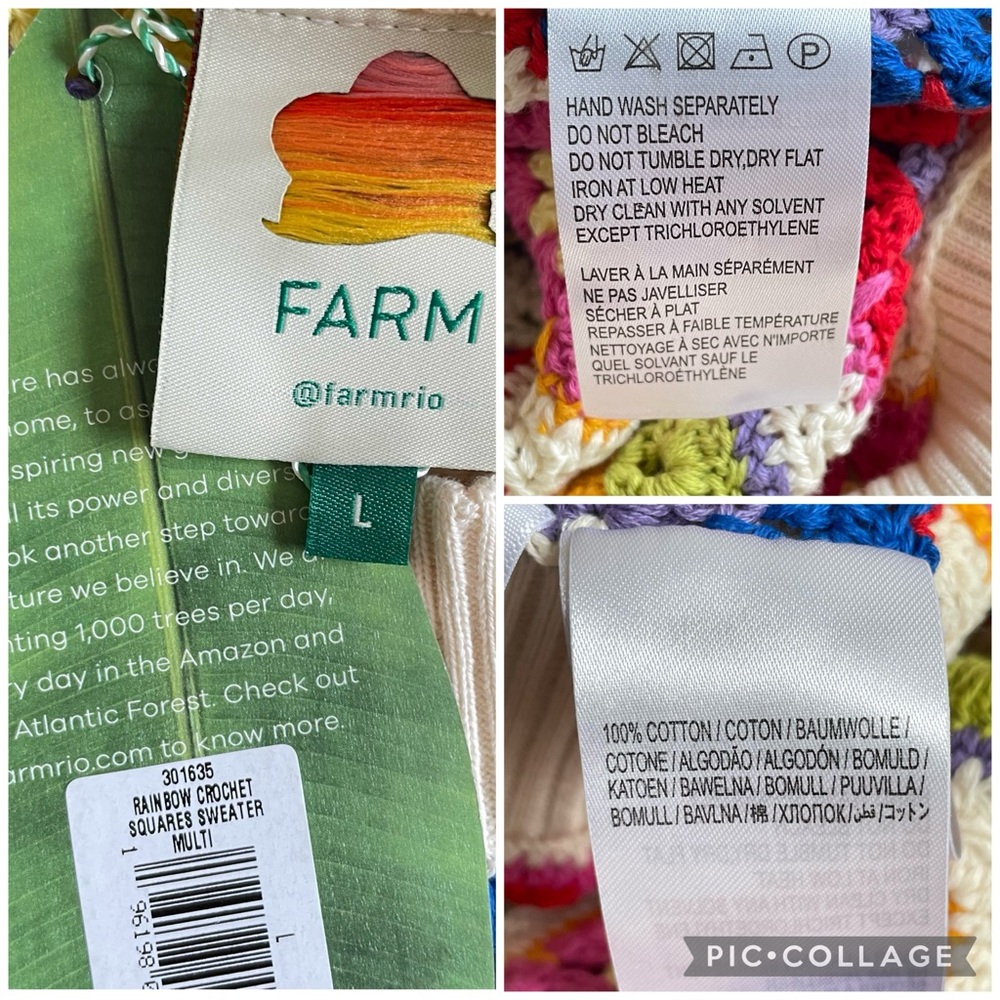 FARM Rio Rainbow Handmade Crochet Sweater Multicolor Mock Neck Women's Large NWT - Picture 16 of 16